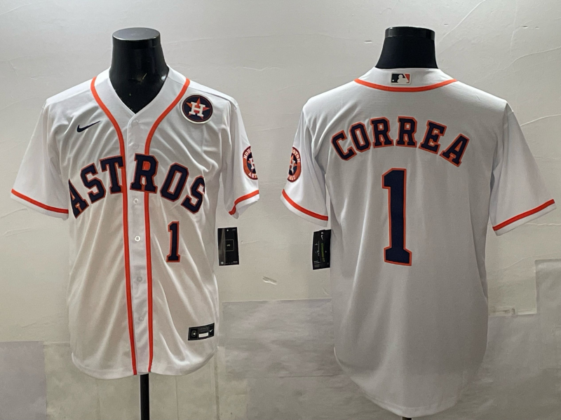 Men 2025 Houston Astros 1 Correa white Nike MLB Jersey 004